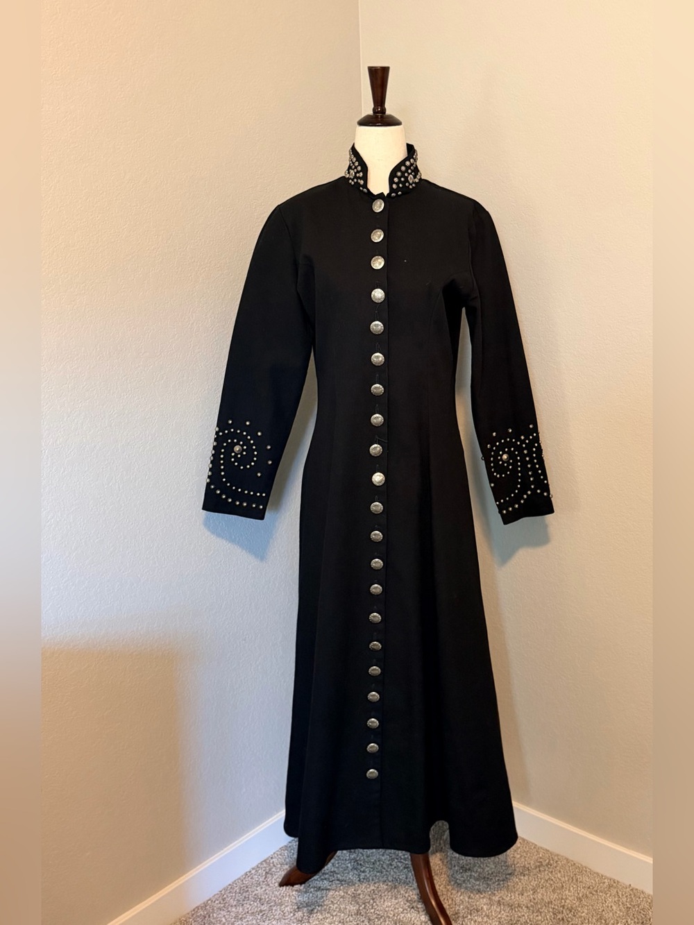 VTG California Style Black Studded Western Maxi Dress Size Small
